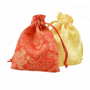 Wholesale 10*12cm Chinese Style Satin Silk Drawstring Bag Lucky Gift Pouch