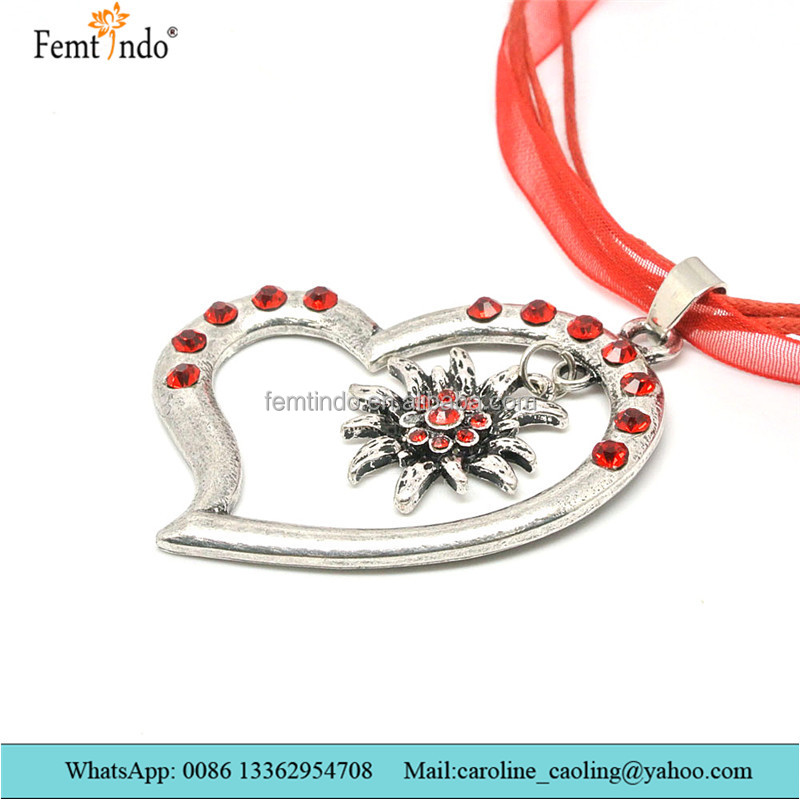 Nuovo cuore vintage Edelweiss fiori collana nastro di organza corda catena pendente donne Dirndl Oktoberfest commercio all'ingrosso di gioielli  36
