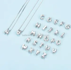 Pingentes de letras do alfabeto de metal, estilo diferente, joias/números do alfabeto A-Z, prata esterlina 925