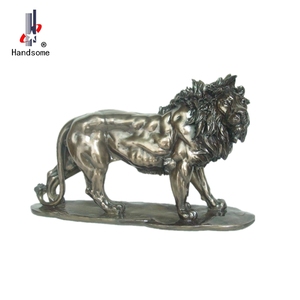 18 Inch Resina Leão Estátuas Grande Escultura Animal Prata para Jardim Decoração Home