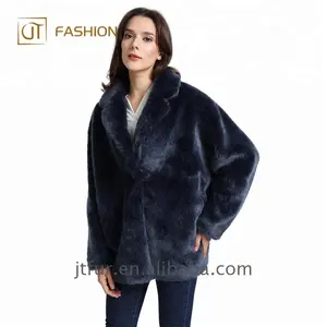 encargo al por mayor azul marino visón Artificial abrigos suelta caliente Faux Fur Coat mujer imitar Piel de visón chaqueta