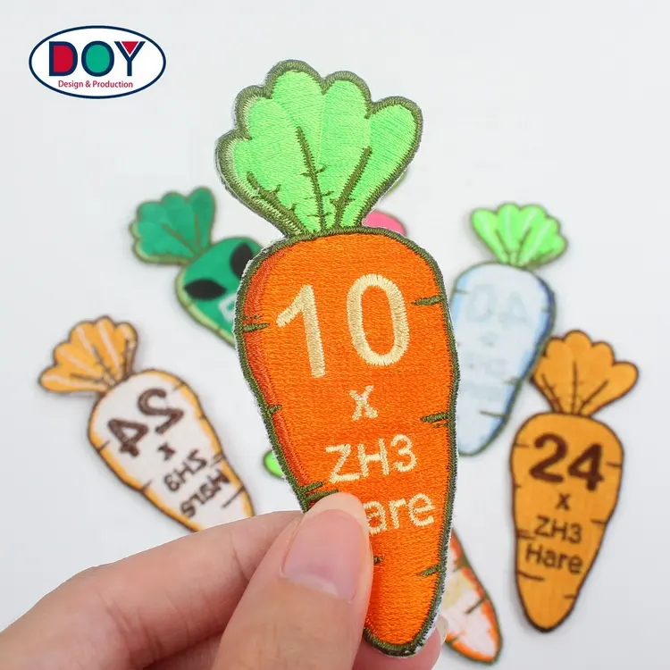 Großhandel Nähen auf Benutzerdefinierte Buchstaben und Zahlen Logo Stickerei Obst Abzeichen Patches für Kinder Kleidung