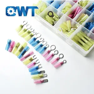 QWT 270pcs 해양 전기 열 수축 링 와이어 터미널 커넥터 키트, 솔더 스페이드 버트 터미널 커넥터 세트