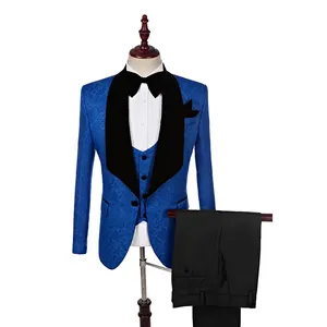 Morili Groomsmen Shawl Lapel men suits 3 pieces slim fit Groom royal blue suit Wedding Best Man Blazer for men MMA222