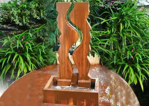 La cina produce la fontana d'acqua da giardino contemporanea in acciaio corten con cortina d'acqua in metallo in acciaio corten