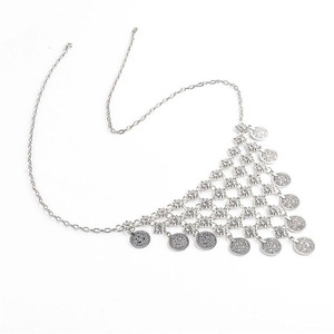 Chaîne de corps et de taille bohème vintage plaquée argent avec pendentif pièce de monnaie et pompon, magnifique bijou pour femme - Product Image 3