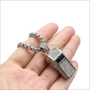 HIP Hop Iced Out Pave Rhinestone Titanium Stainless Steel Whistle Pendants