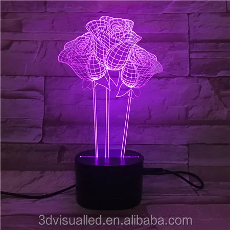 Geschenk für freundin 7 Farbe Ändern 3D Hologramm rose blume Lampe party favor jahrestag vorhanden lautsprecher acryl nacht lampe