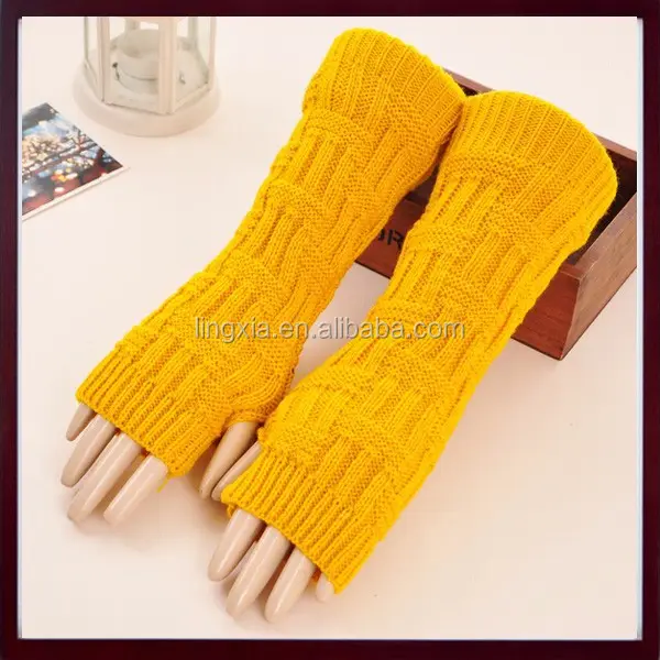 Женские зимние длинные эластичные плетеные вязаные перчатки, вязаные крючком акриловые перчатки без пальцев, мягкие вязаные нагреватели для рук без пальцев