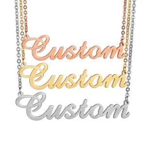 2019 fashion Jewelry metal copper brass stainless steel silver customized laser cutting letter logo necklace pendant charms