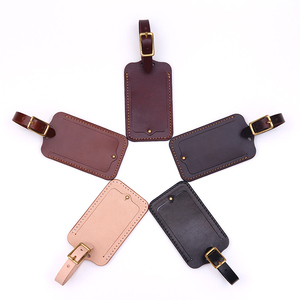 Genuine Leather Luggage <b>Tag</b> Privacy Flip Cover Suitcase Baggage <b>ID</b> Label Custom Embossed Logo Adjustable Metal Buckle Travel - Product Image 1