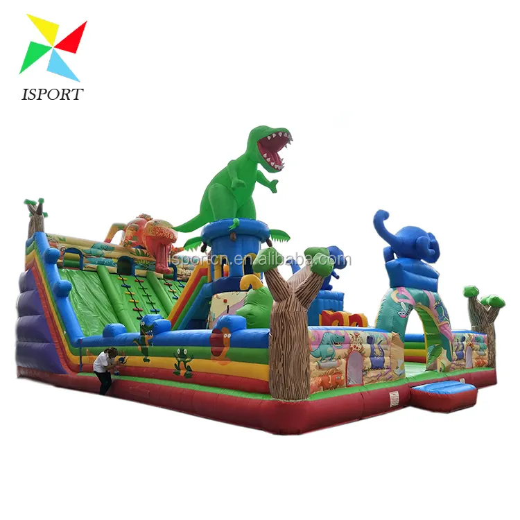 giant inflatable dinosaurs fun city jumping castle with slides /commercial inflatable fun city