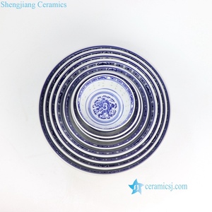 Jingdezhen — ensemble de 8 bols en céramique, RZKG01, trou de riz, motif dragon <span class=keywords><strong>bleu</strong></span>, ancien Jingdezhen - Product Image 2