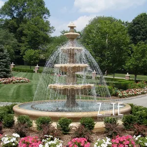 Fonte de jardim italiana, venda direta da fábrica, decoração ao ar livre, 4 tier, bege, mármore, grande fonte de jardim