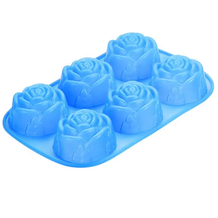 Moule de cuisson en silicone personnalisé à 6 cavités écologique en forme de roses pour outils de gâteau