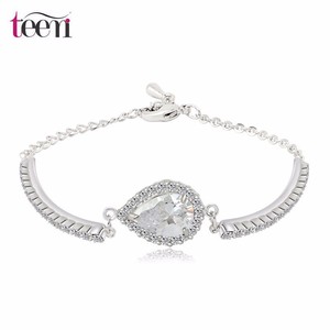 Teemi oro de 18K Rose plateó <span class=keywords><strong>la</strong></span> joyería Mujeres Copa Rhinestones de Austria <span class=keywords><strong>Cadena</strong></span> y Micro Pave CZ 2 Carat Pear Cut CZ Pulsera - Product Image 1