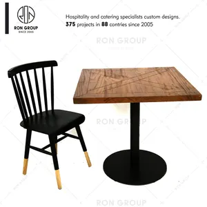 Wholesale China Supplier Industrial Outdoor Restaurant Furniture Solid Wood Cafeteria Square Table Top Wooden Dining Table Set