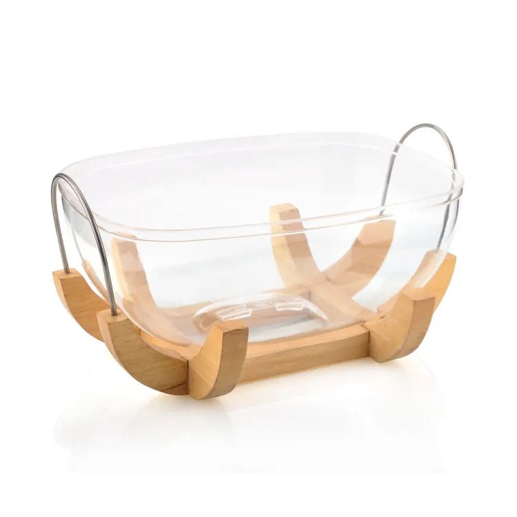 Clear Acrylic Salad Bowl with Wooden Stand