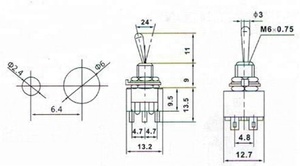 <span class=keywords><strong>Interrupteur</strong></span> à <span class=keywords><strong>bascule</strong></span> MTS-202 6mm ON-ON DPDT 6P - Product Image 2