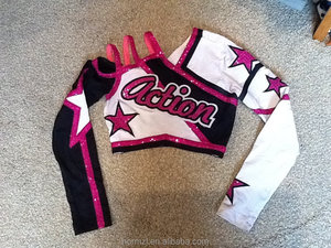 Costumes de cheerleading tendance pour filles, manches longues, bretelles <span class=keywords><strong>sexy</strong></span>, uniforme avec strass, ensembles imprimés - Product Image 4