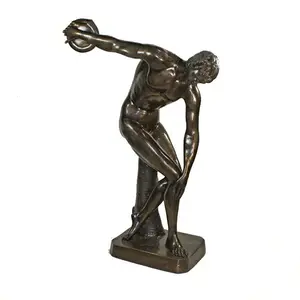 Life Size Discus Thrower Man Bronze Sculpture For Theme Park YL-K273