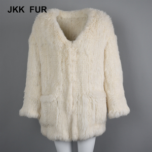 Mujeres conejo Real escudo Primavera de punto abrigo precio barato señoras chaqueta caliente gruesa - Product Image 4