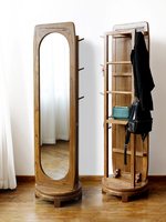 Oval Full Length Mirror Wood Frame Floor Standing with Coat Rack Hanger Nordic Japanese Style for Bedroom Entryway Wholesale