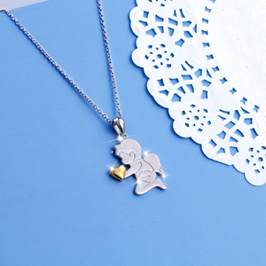 Commercio All'ingrosso dei monili di Due Toni 925 Sterling Silver Cupido Cuore D'oro Angelo Custode Dell'ala Del Pendente Della Collana per Le Donne - Product Image 4