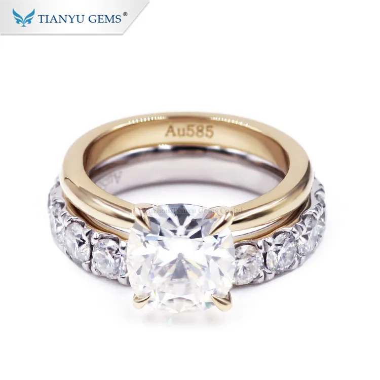 Tianyu Disesuaikan Cincin Emas 14K/18K, Cincin Pertunangan Moissanite Potongan Panah Hati Bulat Antik Bantalan 8.5*9.5Mm