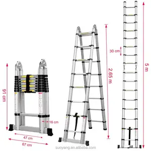 SOYOUNG Multi-Purpose 5M Double Side Aluminium Portable Telescopic Ladder DIY Extendable Ladder