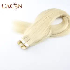 Cacin 고품질 14A 러시아 금발 100% 더블 그려진 진짜 원시 인간의 머리 미니 테이프 머리 확장