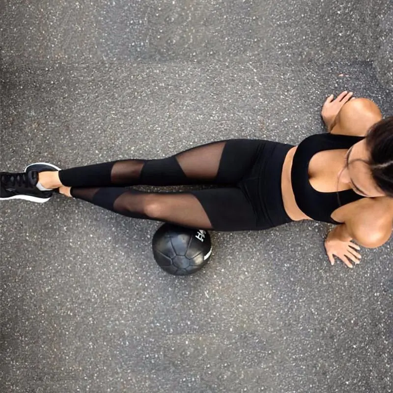 Black Mesh Yoga Legging Gespikkeld Leggins voor Vrouwen Fitness Stretch Gym Broek
