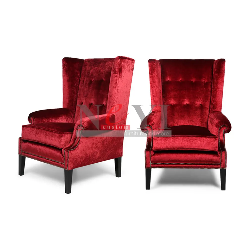 NEYI AC033-sillón moderno de madera de terciopelo rojo, para salón, muebles para el hogar