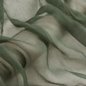 Howmay crinkle georgette silk fabric for clothing 5m/m 55"cm 140cm 100% pure silk fabric grey green transparent for scarf dress