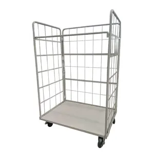 Hand trolley roll container warehouse Logistic cargo cart with 4 wheel easy folding steel 800*800*1600mm logistic cart