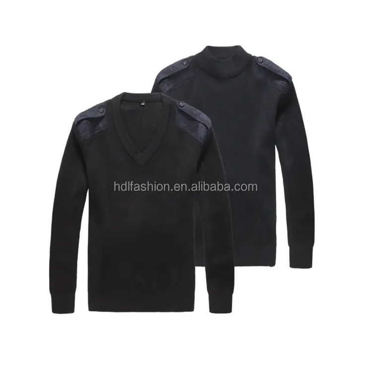 Custom design Navy pullover work wear clothes with elbow patches and epaulet private sweater guard security uniform