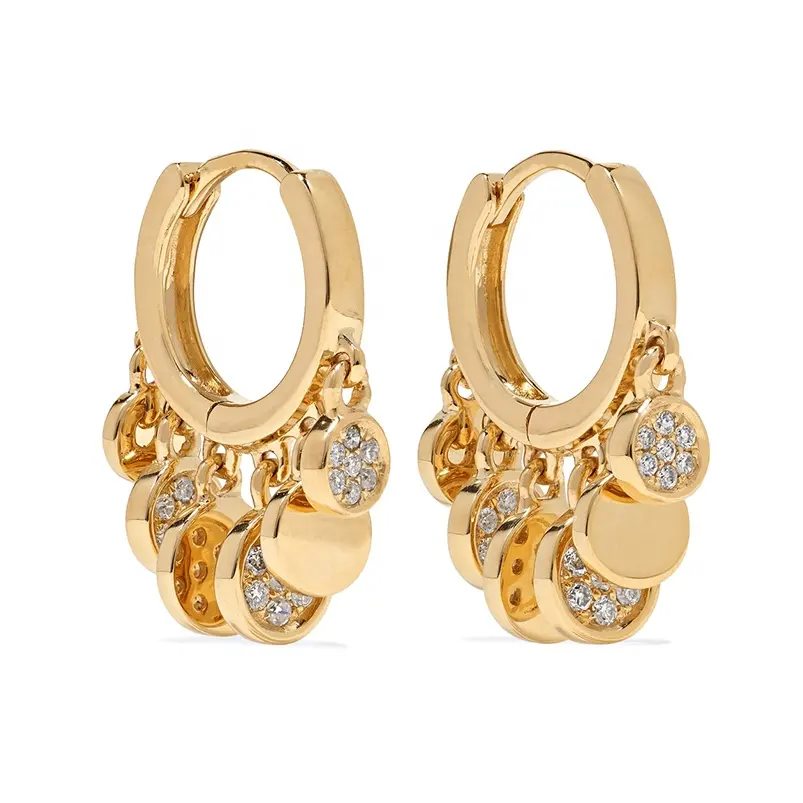 Gemnel 18k gold drop charm diamond huggie hoop party jewelry 925 silver earrings