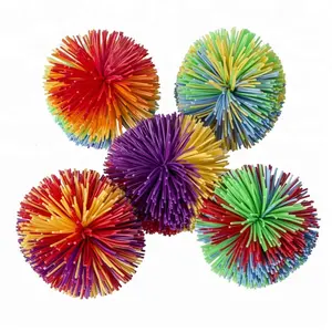 Fluffy silicone high quality rubber monkey stringy koosh juggling bouncing stress ball trampoline paddle ball
