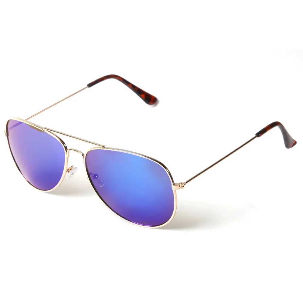 CE sertifikalı UV400 yeni moda tipi Metal çerçeve mavi Lens ile renkli güneş gözlükleri burun pedi