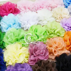 3.75 ''del merletto chiffon fiori per gli accessori dei capelli infantili del bambino delle ragazze della fascia 30 colori