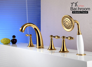 YX baño montado cubierta de oro 5 agujeros baño bañera grifo - Product Image 5