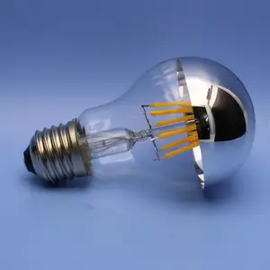 E14 E27 G45 G80 G125 A60, Globe à demi-argent, ampoule à Filament Vintage 4W 6W, variable Edison, demi-miroir/ampoule LED chromée