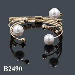 moda ingrosso perle monili di bigiotteria bracciale largo bracciale in oro 14k