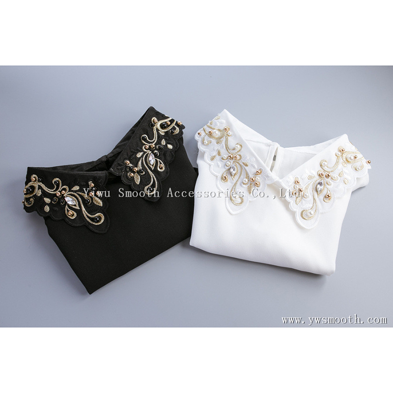 Съемные черно-белые модные женские рубашки с искусственным воротником со стразами