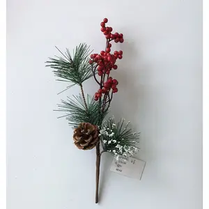 Triumsky-púas de pino Artificial pequeñas, agujas de pino de bayas de estimulación, adornos de flores de bayas rojas para flores de Navidad - Product Image 1