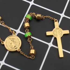 Chaîne de perles de chapelet en acier inoxydable Produits religieux chrétiens Pendentif croix Long Collier - Product Image 4