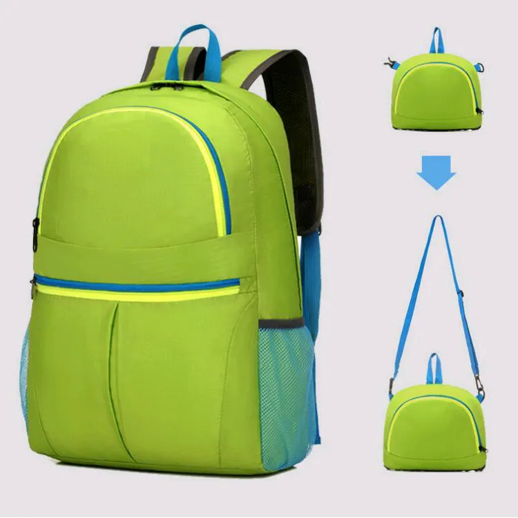 Nylon Zipper Solid Color Back Pack Men Women Folding Shoulder Backpack Bags