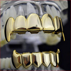 TG090-G1 Placcato Oro Pieno Fang Grillz Set Top Bottom Fangs Denti da Vampiro Griglie - Product Image 1