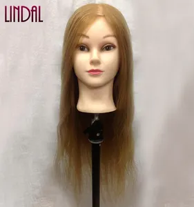 LINDAL-Cabeza de pelo natural para mujer, cabeza de cosmetología, maniquí de entrenamiento de peluquería, cabello humano, peinado de entrenamiento