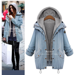 Fábrica barato mujeres invierno manga larga <span class=keywords><strong>Amazon</strong></span> 2 unidades cremallera Sudadera con capucha chaqueta de mezclilla - Product Image 5